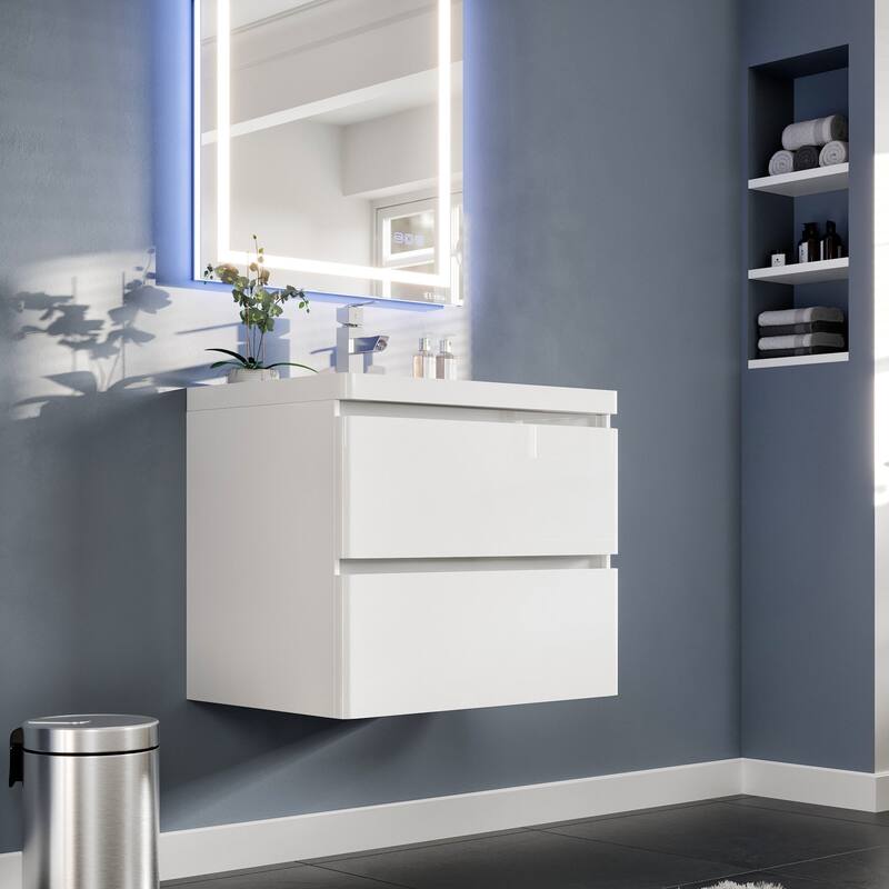 Eviva Glazzy 28" Glossy White Bath Vanity with Integrated Top