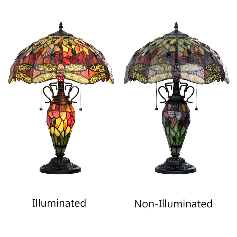 Tiffany-Style Dragonfly Design 3-light Dark Bronze Table Lamp