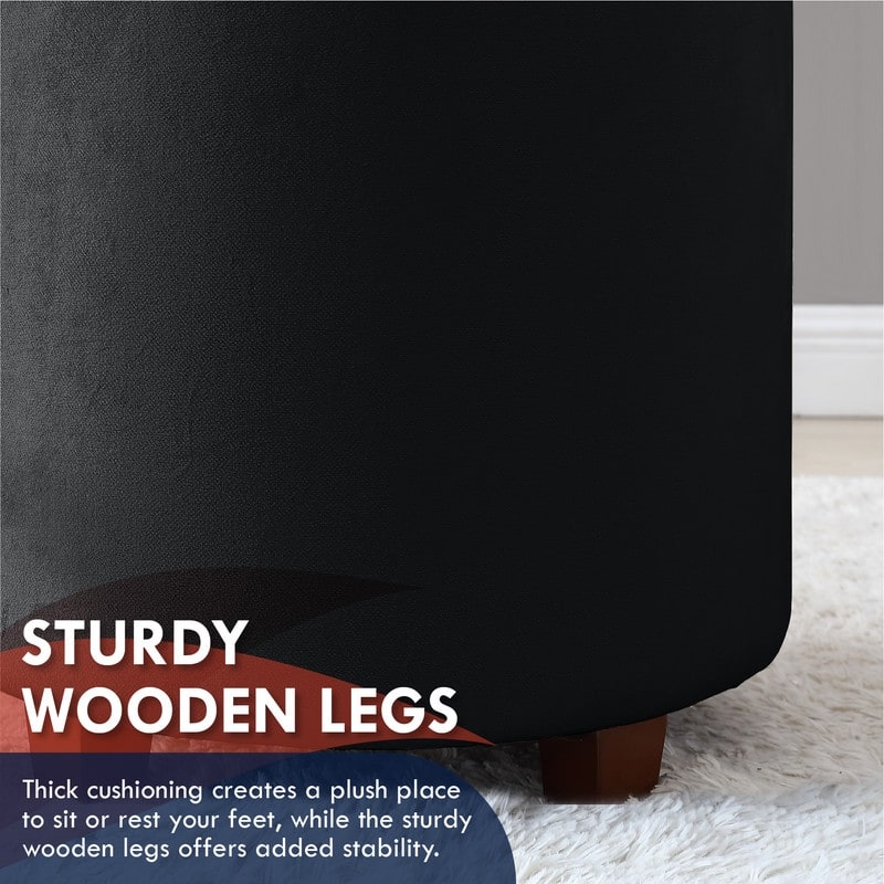 Ornavo Home Lawrence Round Storage Ottoman with Lift Off Lid and Tray Lid Coffee Table
