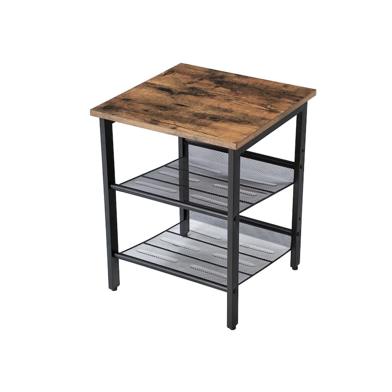 Set of 2 Side Table Nightstand with Medium Wood Finish Top and Mesh Shelves - 15.7"L x 15.7"W x 19.7"H