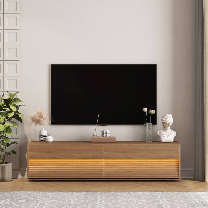 Mid Century Modern Wood Material TV Stand with Cabinet Upper and Lower 2 Layers Storage Cabinet for Living Room Entertainment