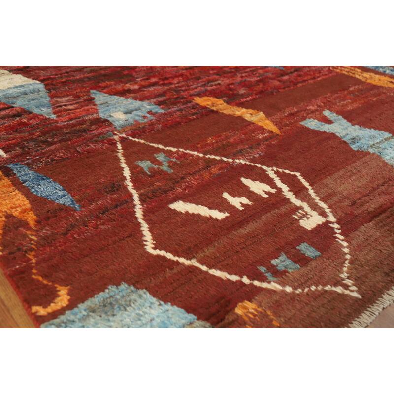 Geometric Moroccan Oriental Area Rug Handmade Red Wool Carpet - 6'4" x 8'9" - 6'4" x 8'9" - Red