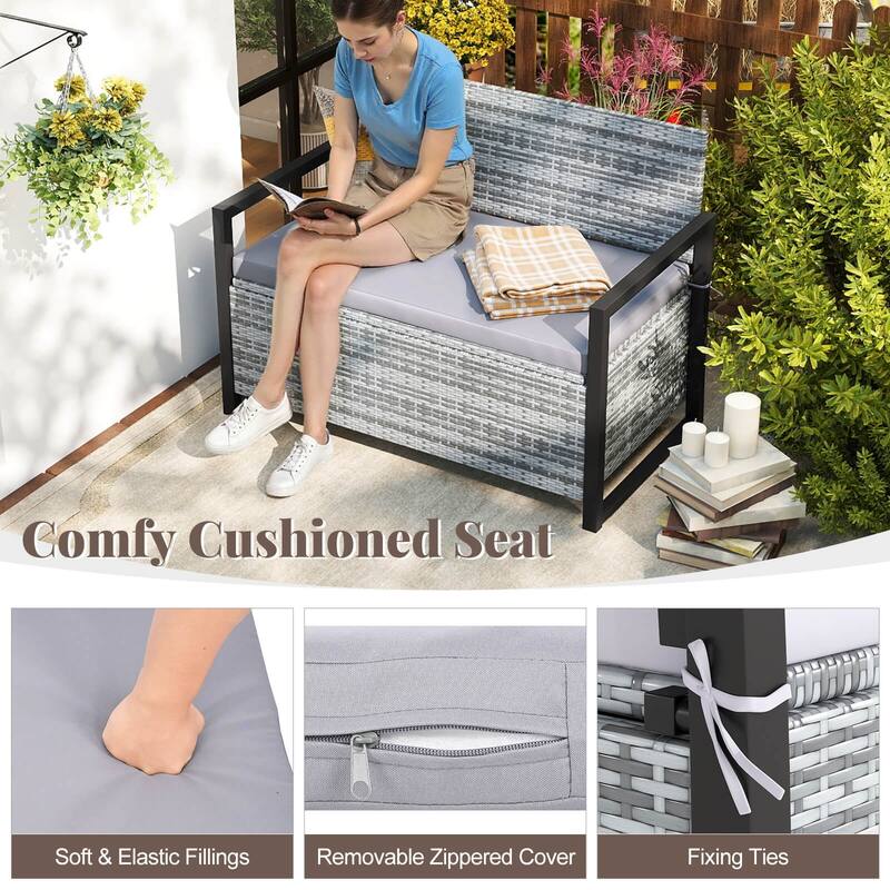 Costway Patio Storage Bench Wicker Loveseat with Built-in Storage & - See Details