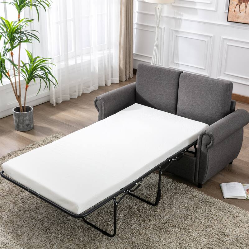 Sleeper Sofa Bed, Pull Out Sofa Bed Loveseat Sleeper w/ Twin Size Memory Mattress, Modern Linen Couch Bed Chairs for Living Room