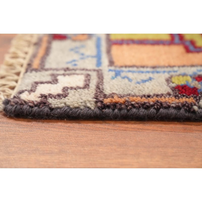 Hand Knotted Oriental 100% Wool Carpet Traditional Geometric Oranges & Rust Kazak Runner Rug - 8' 0'' X 2' 6''