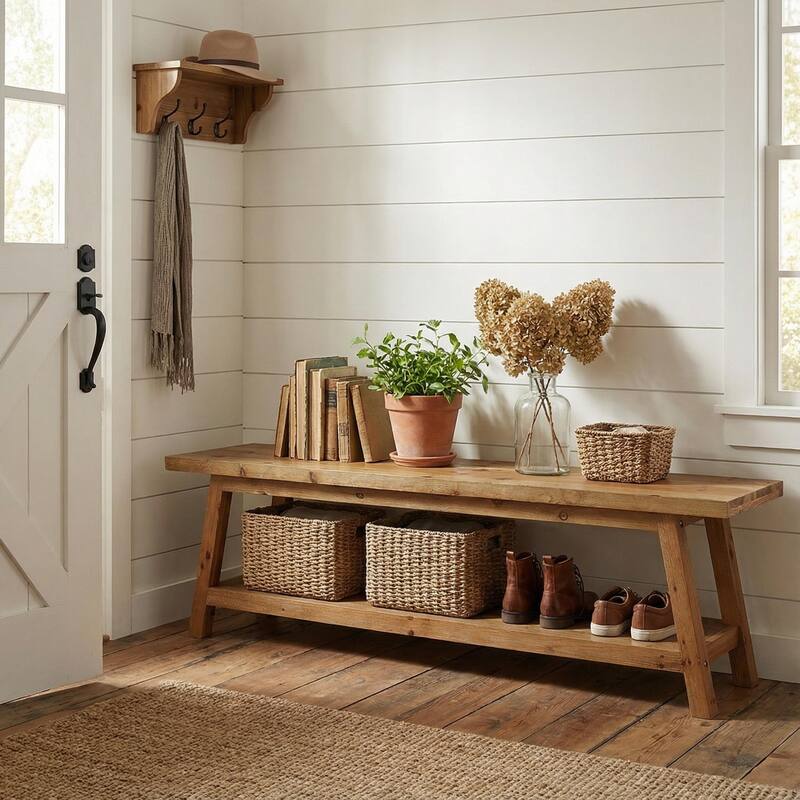 Wood Entryway Bench For Hallway