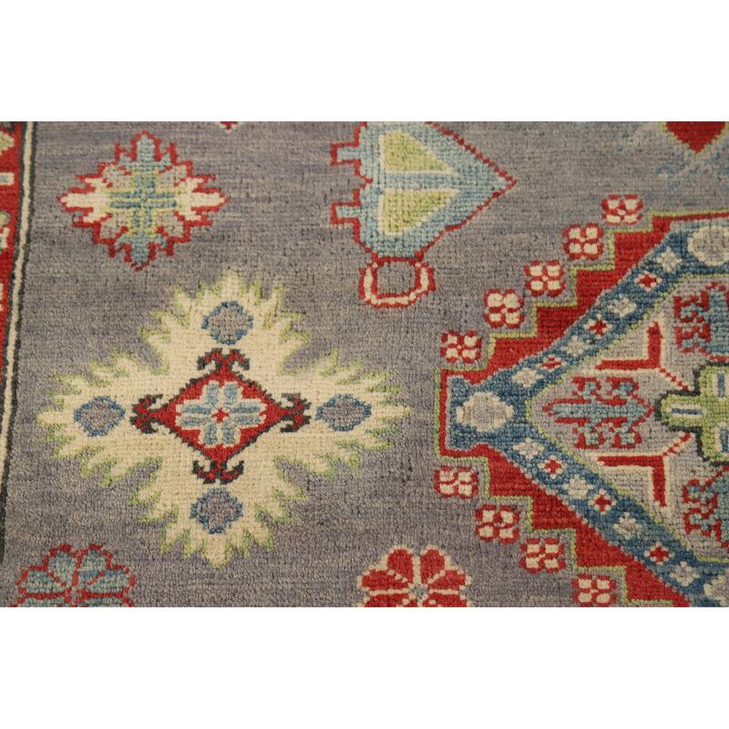 Hand Knotted Oriental 100% Wool Carpet Traditional Geometric Greys & Charcoal Kazak Area Rug - 9' 10'' X 8' 2''