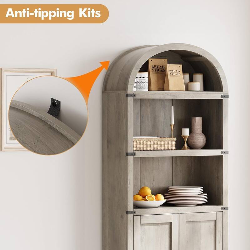 71.65" Tall Farmhouse 3-Tier Arched Bookcase, Display Storage Shelf - N/A