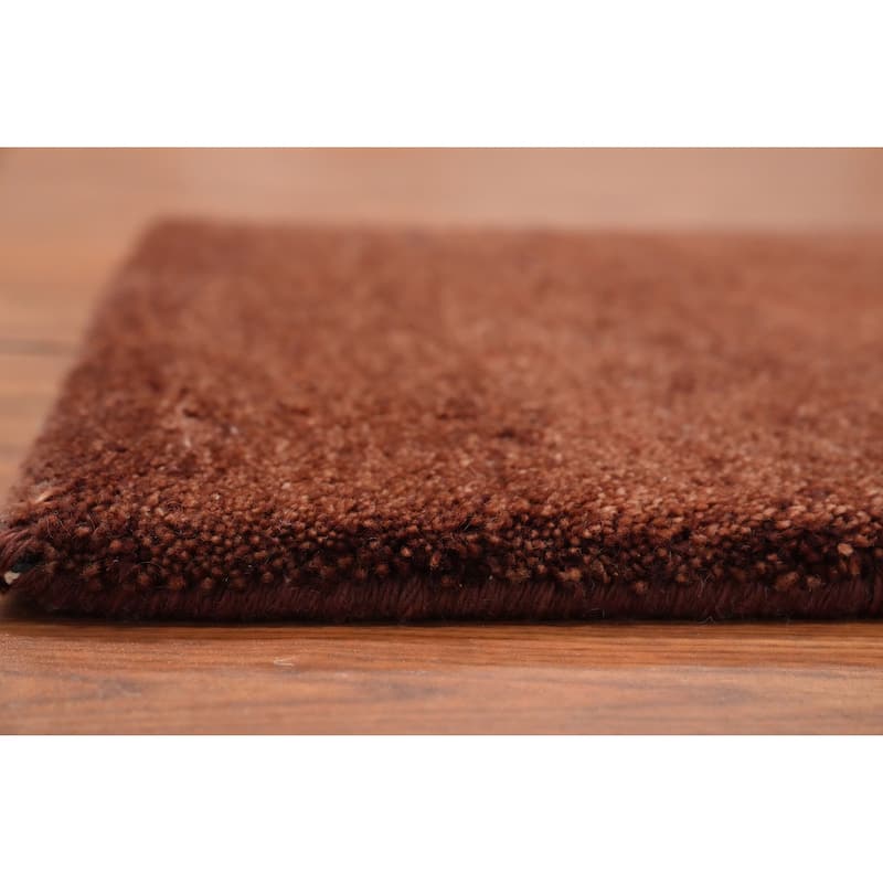 Hand Knotted Oriental 100% Wool Carpet Modern Solid Brown Gabbeh Runner Rug - 4' 7'' X 2' 5''