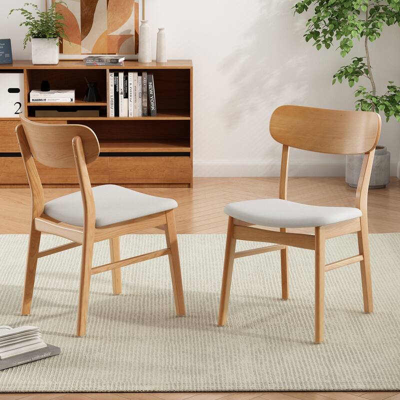 Solid Wood Dining Chairs with Upholstered Seat, Open Back, Set of 2