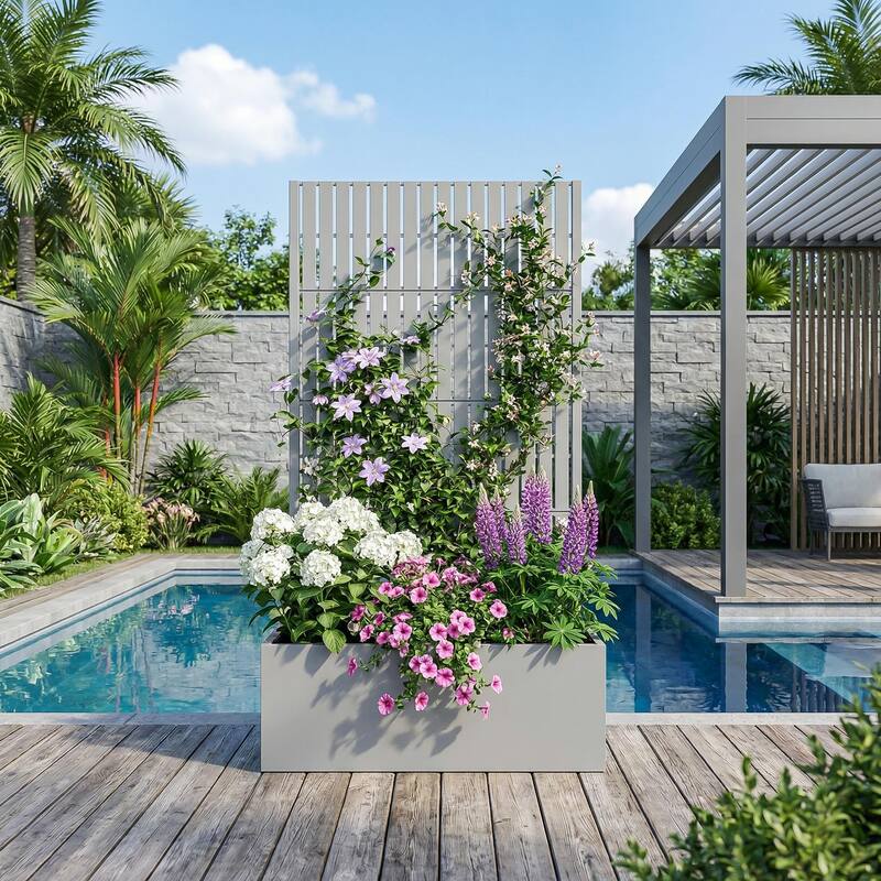 Raised Garden Bed Planter with Trellis Movable Planter Box with Lockable Wheels