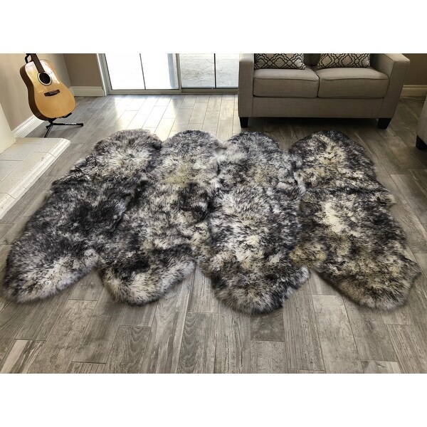 Dynasty Natural 8-Pelt Luxury Long Wool Sheepskin White with Black Tips Shag Rug - 5'5" x 6'8"