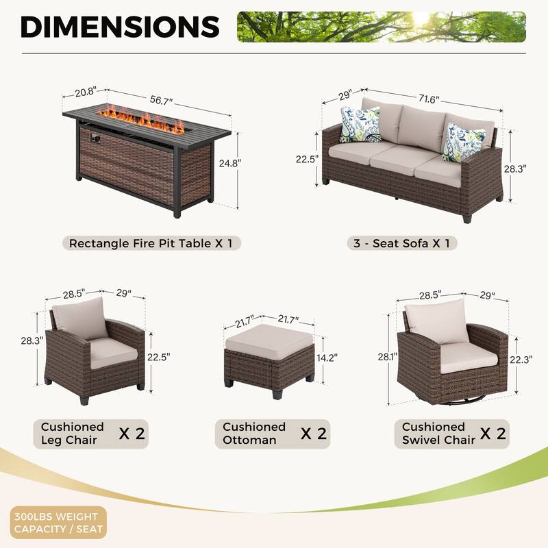 7/9-Seat Patio Furniture Wicker Rattan Outdoor High-back Sectional Sofa Conversation Set with Firepit Table