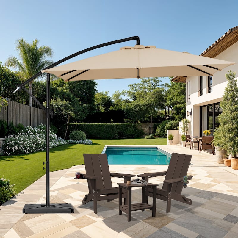 8ft×8ft Square Steel Crank-lift Cantilever Umbrella With Weighted Base - Beige