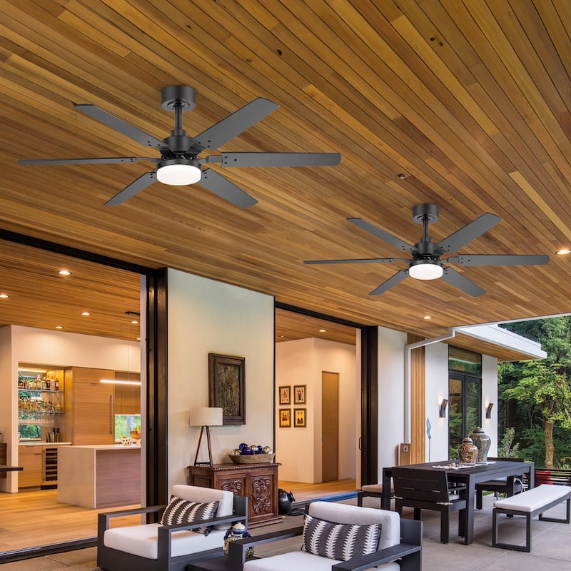 2 Set 46" Reversible 6-Blade Integrated LED Ceiling Fan with Light and Remote