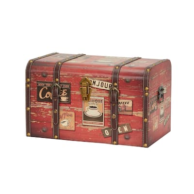 Decorative Trunk with Leather and Metal Accents & Hinged Lid - 11.4"L x 18.5"W x 11.4"H