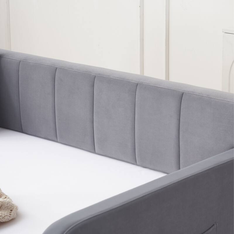 Twin Daybed with Trundle, Upholstered Velvet Frame, Space Saving Daybed Bed for Guest Room