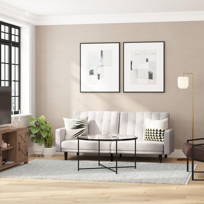 Convertible Split Back Futon Sofa Sleeper with Wooden Legs - Stone
