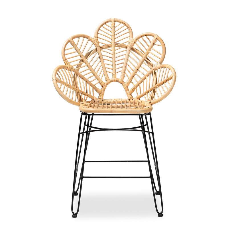 Garan Bohemian Natural Brown Rattan and Black Metal Counter Stool