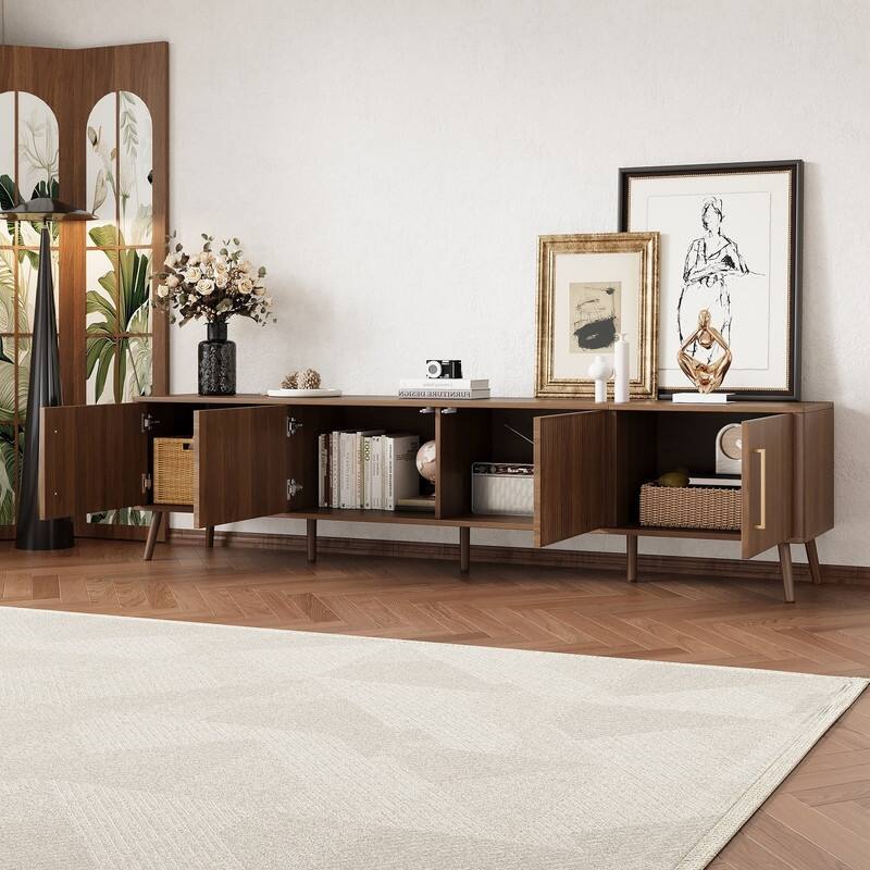 Modern Fluted 78" TV Stand for TVs up to 85", Entertainment Center TV Media Console Table with Storage Cabinets