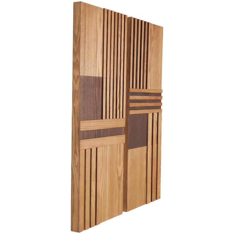 Brown Wooden Handmade Carved Two-Toned Geometric Home Wall Decor (Set of 2)