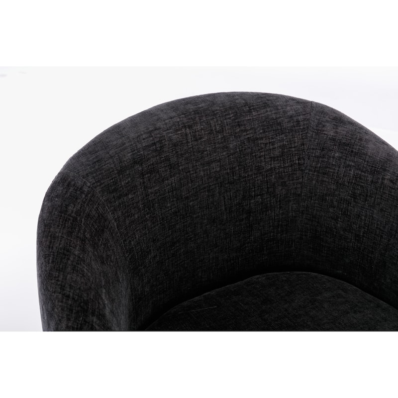 Black Chenille 25.6" Swivel Barrel Chair with Black Coating