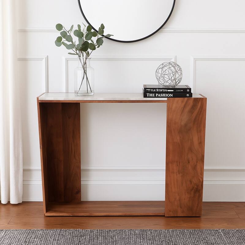 Wood Base Console Table Marble Top Modern Accent Furniture - 31" Ivory - 42.0"