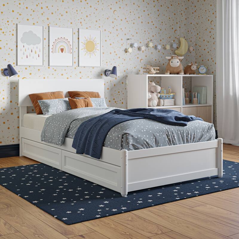Wesley Platform Bed with Panel Footboard and Storage Drawers - White - Twin