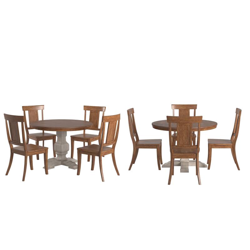 Ronda 45" Round Solid Wood Top Dining Set with Panel Back Chairs