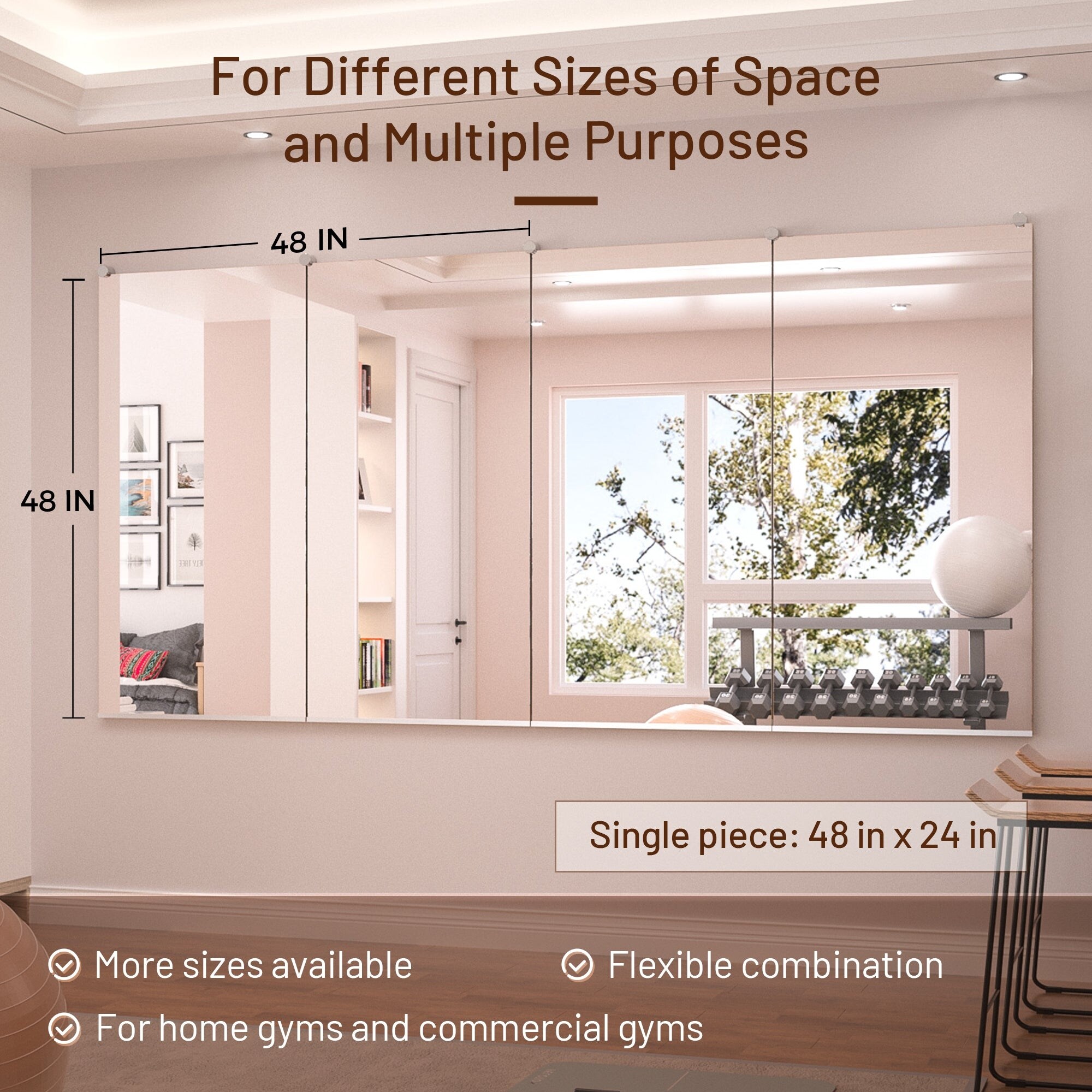 KEONJINN Home Gym Mirror for Fitness Exercise Dance Wall Mounted 2 PIECE 48x32