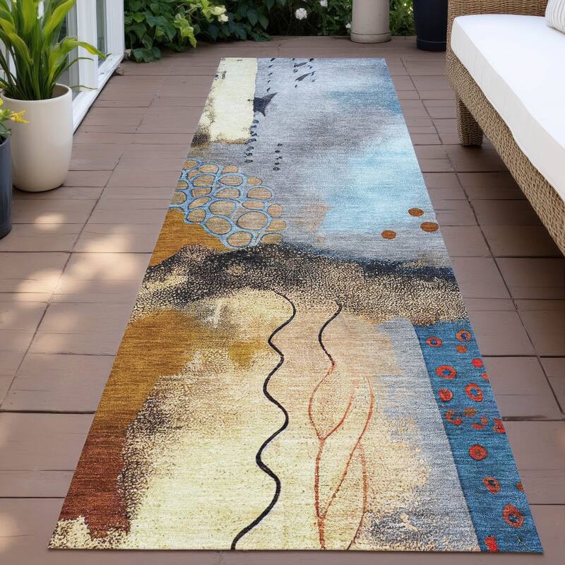 Machine Washable Indoor/Outdoor Modern Abstract Chantille Rug - Copper - 2'3" x 7'6"