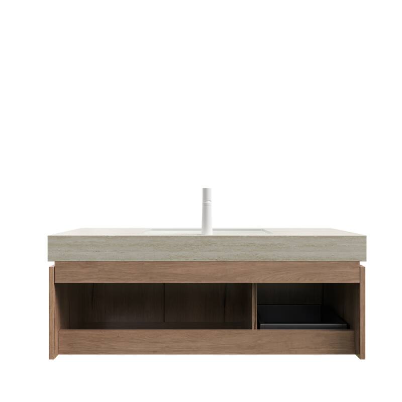 30"/36"/48" Wall-Mounted Bathroom Vanity with Ceramic Sink, Sintered Stone Countertop Floating Bathroom Storage Cabinet