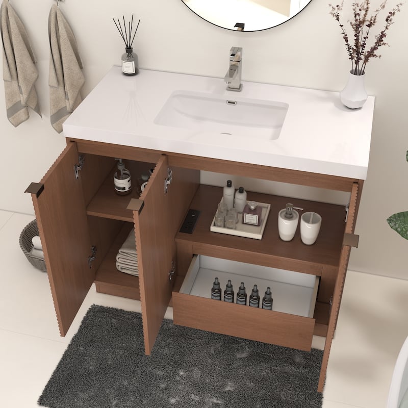 Milano 42" Freestanding (R) Bathroom Vanity with White Acrylic Sink