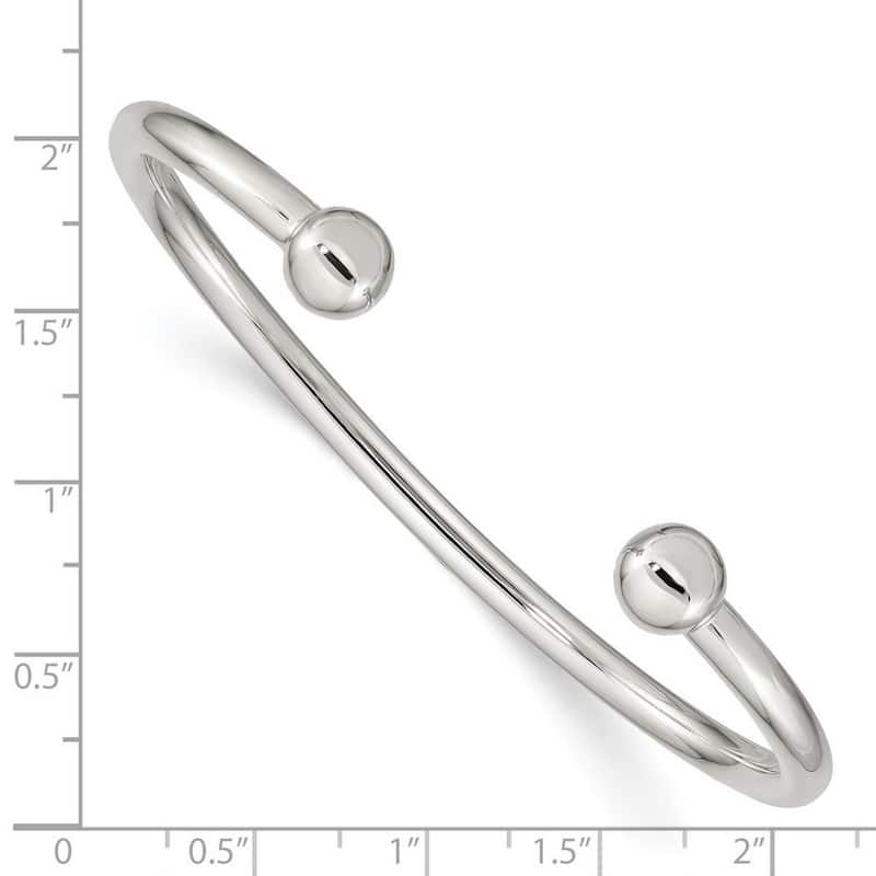 Curata 925 Sterling Silver 4mm Ball Endcap Cuff Bangle Bracelet