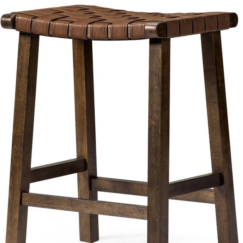 HomeRoots 26" Brown Faux Leather and Solid Wood Backless Counter Height Bar Chair
