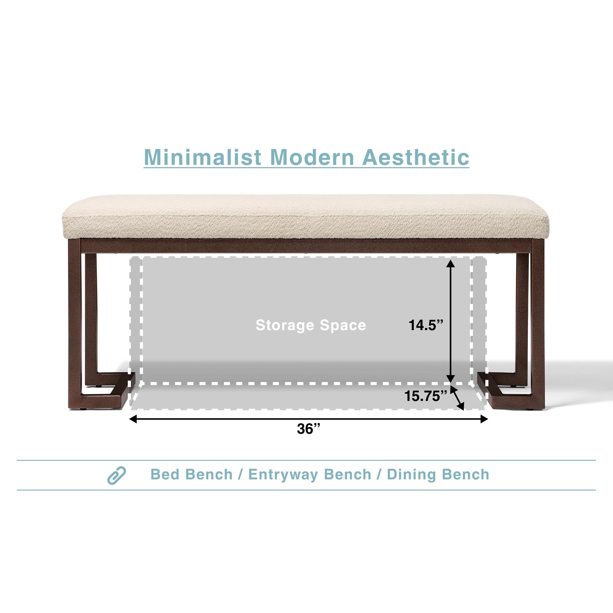 Modern Upholstered Bench With Metal Frame For Multiple Indoor Rooms