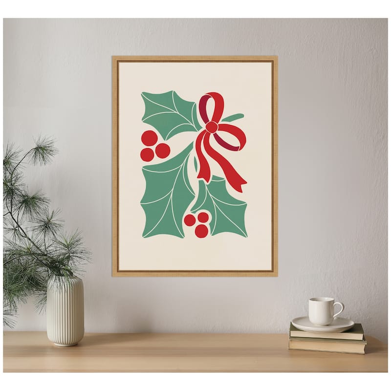 Kate and Laurel Sylvie Framed Canvas Christmas Icons Prima Set Nouveau Holly by Dominique Vari