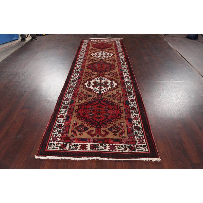 Vintage Vegetable Dye Ardebil Persian Wool Runner Rug Hand-knotted - 3'6" x 11'1"