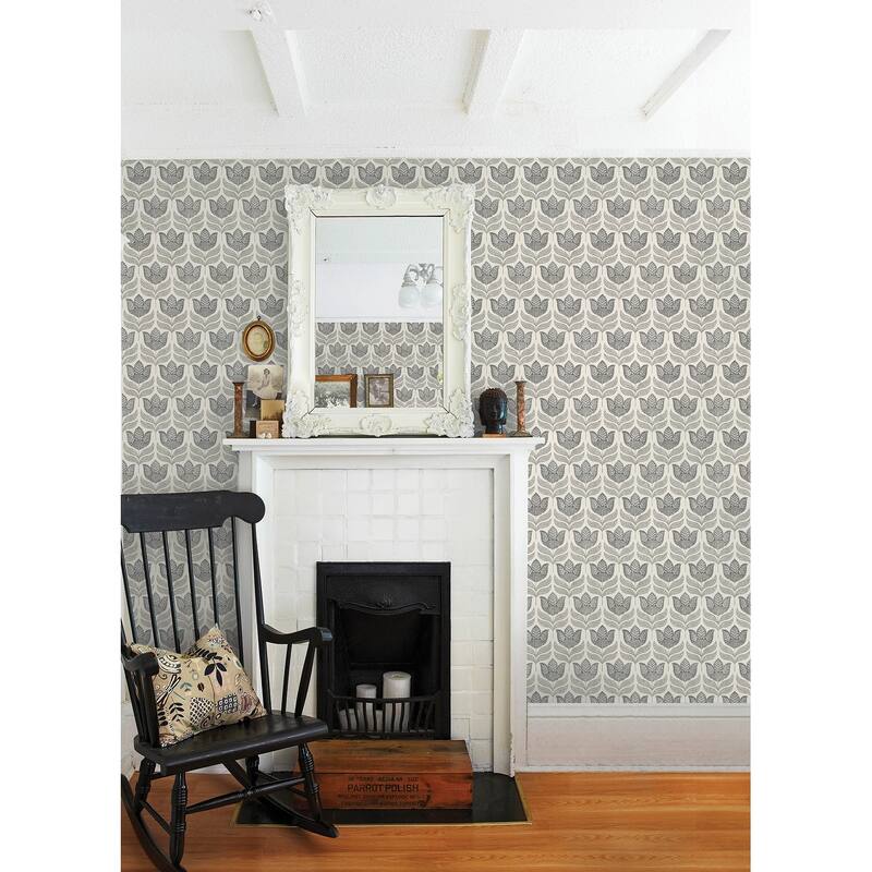 Chesapeake Cathal Charcoal Tulip Block Print Wallpaper