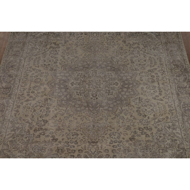 Distressed Tabriz Persian Vintage Rug Hand-Knotted Wool Carpet - 8'4" x 10'10"