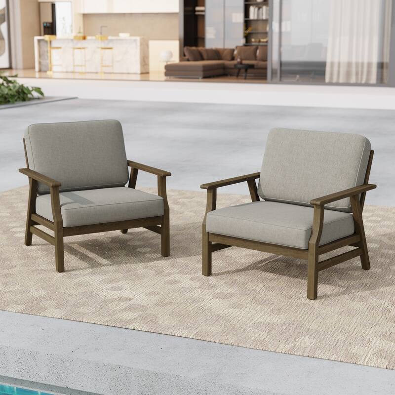 Jamie 2 Set 31" W Outdoor Acacia Wood Club Chairs with Cushions