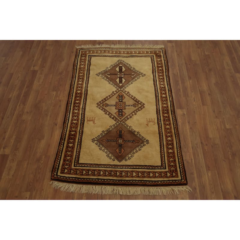 Hand Knotted Oriental 100% Wool Carpet Tribal Medallion Yellow & Gold Gabbeh Area Rug - 5' 5'' X 3' 4''