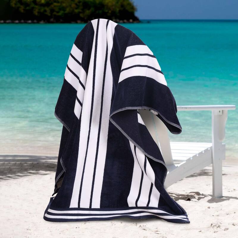 Superior Striped Large Oversized Cotton Beach Towel - Set of 2