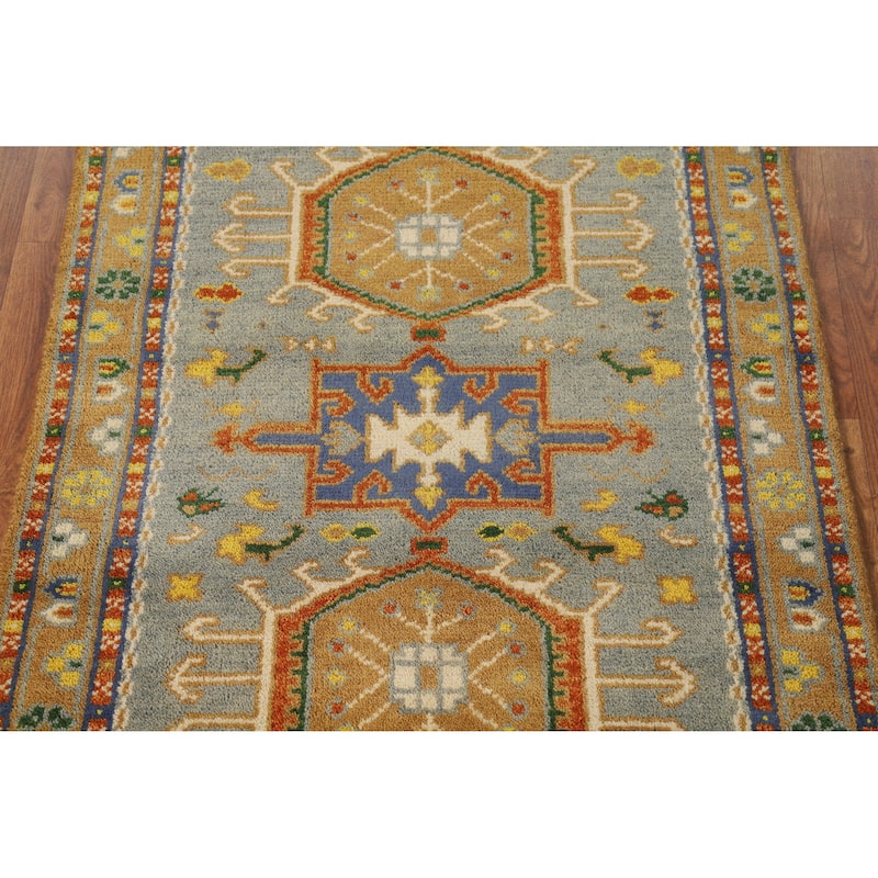 Hand Knotted Oriental 100% Wool Carpet Transitional Geometric Greys & Charcoal Khotan Area Rug - 4' 11'' X 3' 0''