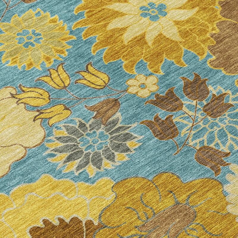 Machine Washable Indoor/ Outdoor Modern Floral Chantille Rug