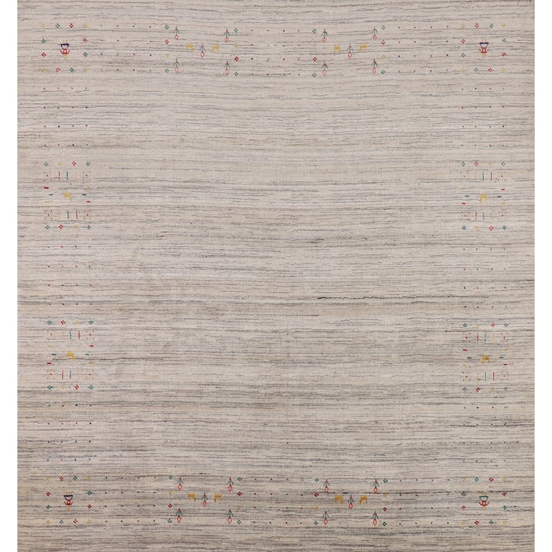 Earth Tone Gabbeh Indian Square Area Rug Handmade Beige Wool Carpet - 7'10" X 8'0"