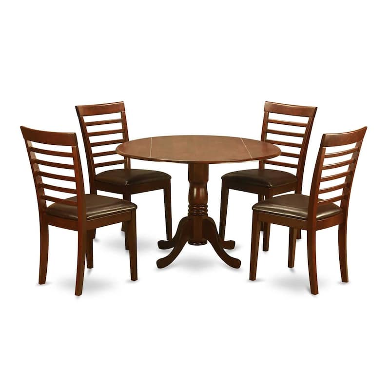 Vintage Kitchen Table Set - 5 Piece Round Dinette Set, 42" Table with Drop Leaves, Asian Hardwood, Small Space Dining