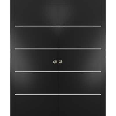 French Double Pocket Doors 36x80 Planum 0210 Matte Black Kit Trims Rail