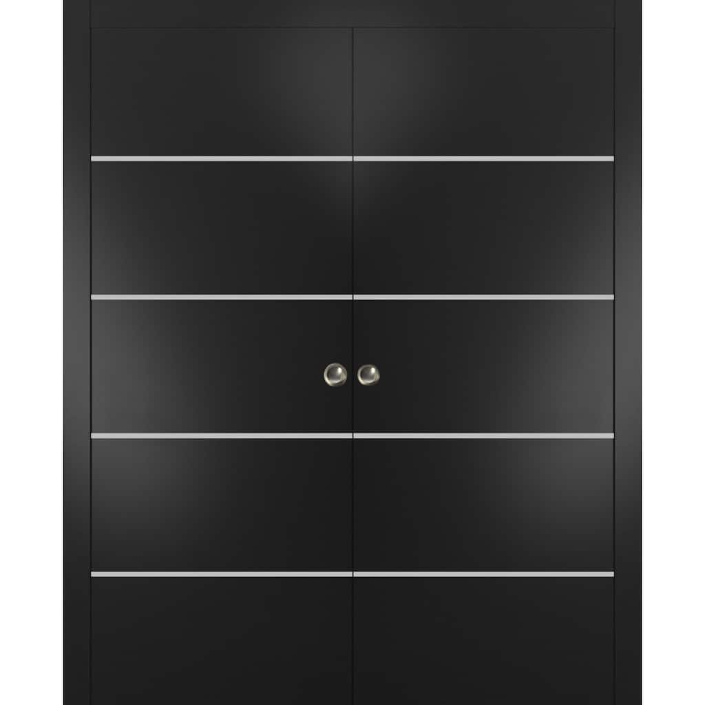 French Double Pocket Doors 36x80 Planum 0210 Matte Black Kit Trims Rail