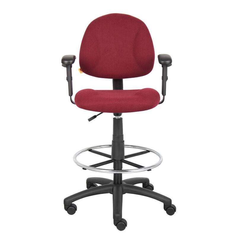 Jea Drafting Stool Chair, Adjustable, Burgundy Red Tweed, Round Footring